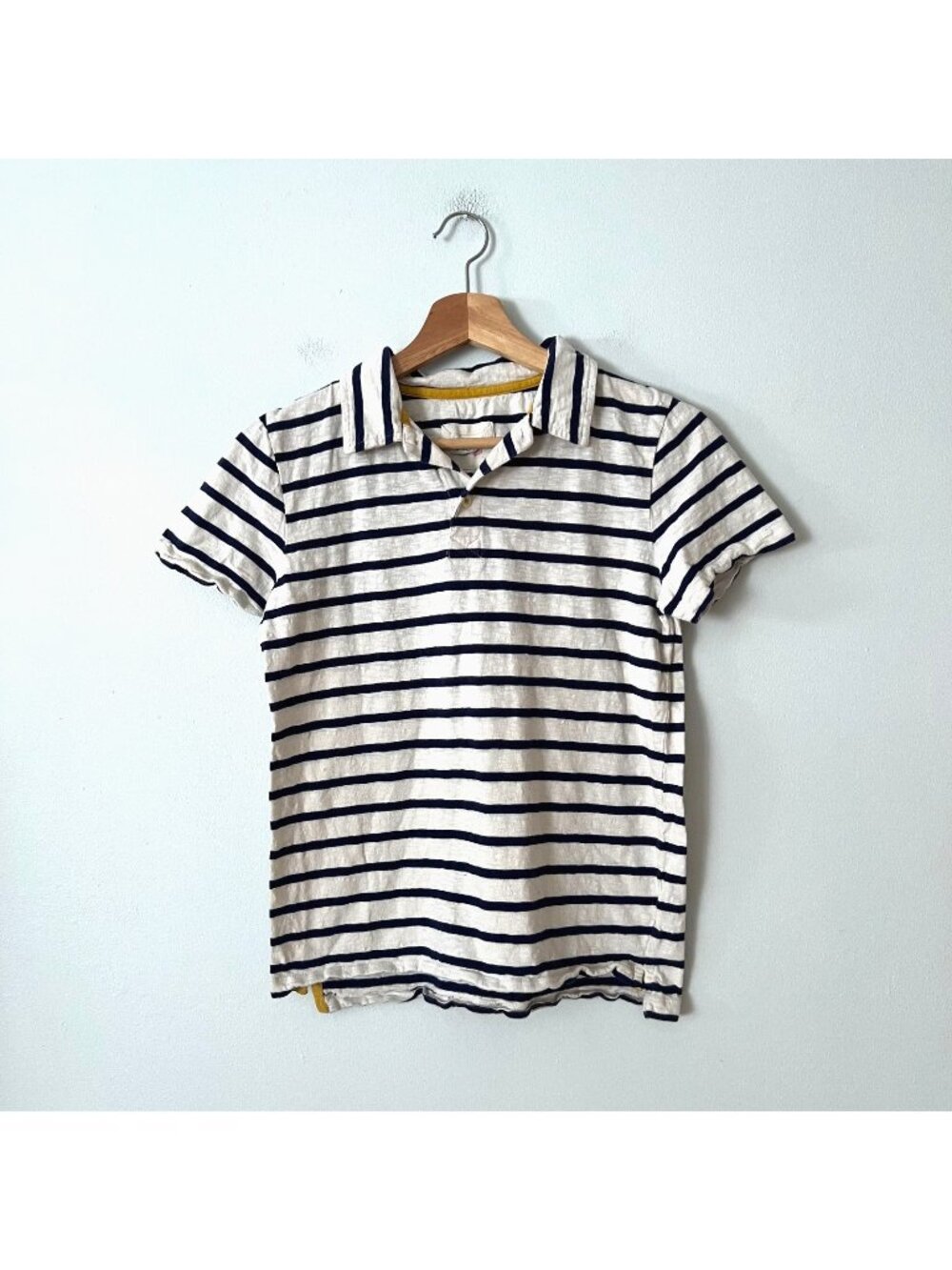 Mini Boden White & Navy Blue Striped Polo Shirt Kid's Size 11-12 Years
